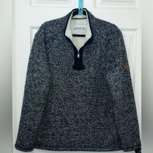 Orvis Fleece Lined Quarter Zip Pullover Knit Sweater, Size Large, Black